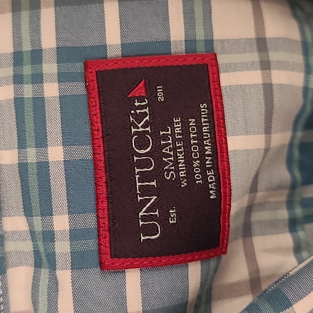 UNTUCKIT Wrinkle Free Cotton Blue White Plaid Small Long Sleeve Casual‎ Shirt - Picture 2 of 7